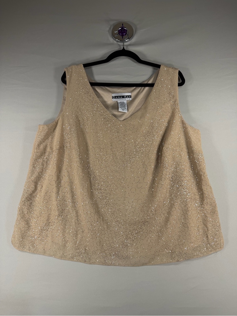 Dana Kay Beaded V-Neck Sleeveless Top - Champagne Beige